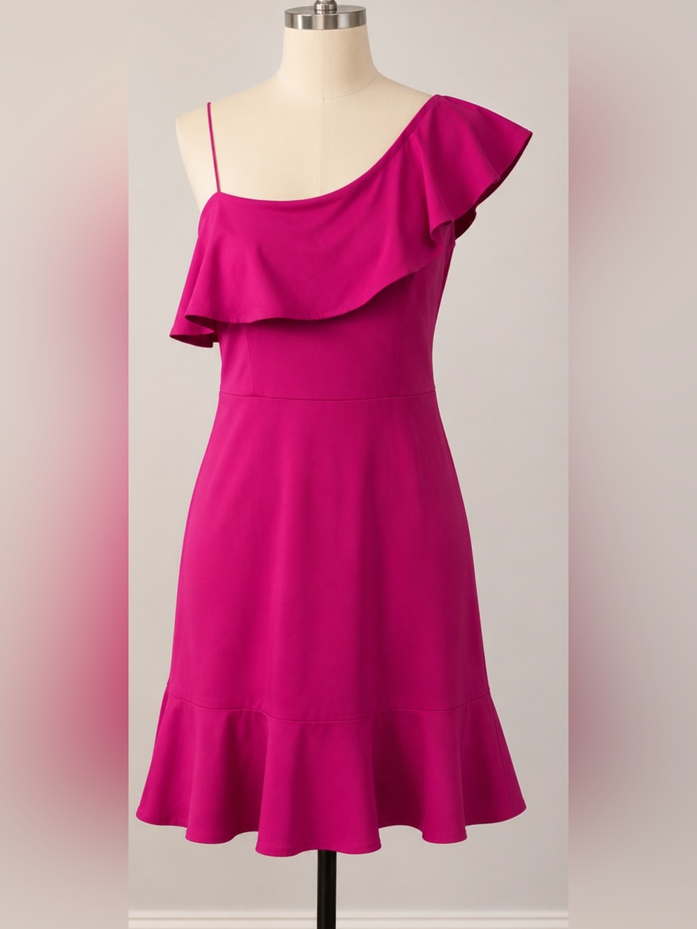Aqua Fuchsia One-Shoulder Ruffle Dress